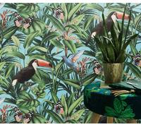 Papier Peint Erismann Paradisio 2 Oiseaux De Jungle Et Papillons Bleu 10121-18