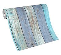 10200-08 Papier Peint Vinyl Grainé sur Intissé Bois Bleu Vert - DECORAMA