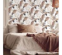 Erismann 10332-02 Elle Papier peint non-tissé Motif feuilles tropicales Blanc/marron/doré métallisé