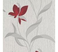 Erismann Papier peint 9730-06 - Vinyle texturé pailleté Fleurs et Feuilles Rouge