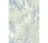 Erismann Forest Dreams Papier peint motif feuille tropicale, Blanc Vert Bleu, Vinyle, Botanique, 0.53m x 10.05m, 64cm Rapport