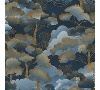 Erismann – Papier peint vinyle texturé Elle Decoration Bosquet doré Bleu marine/Or 10448-08