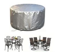 ERIVOE Housse Table Jardin Ronde Tissu Oxford 420d Imperméable Housse de Protection Salon de Jardin Avec Boucle Coupe-Vent et Cordon de Serrag pour Table et Chaise de Jardin 195x195x95cm