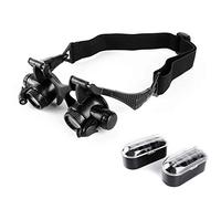 erkebspm Loupe montée sur la tête 10X 15X 20X 25X Double Lunettes Loupe Portant des Lunettes avec lumière LED pour bijoutier de réparation de Montres