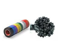 ERKO 10 unités de ruban d'isolation électrique multicolore 15 mm x 10 m, pour isoler les conduits & 100 pièces d'attaches de câble professionnelles 100 x 2,5 mm Poignée d'attache de câble