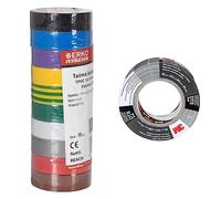ERKO 10 unités de Ruban d'isolation électrique Multicolore 15 mm x 10 m, pour isoler Les conduits, Les câbles électriques & 3M Ruban toilé Tout Usage DT8, Argent, 48 mm x 23 m, 0.2 mm