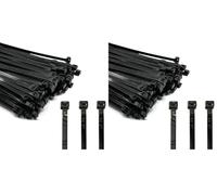 ERKO 100 pièces d'attaches de câble professionnelles 200 x 7,6 mm Poignée d'attache de câble couleur noire, résistante à la température (Lot de 2)