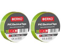 ERKO Ruban adhésif isolant électrique Jaune-vert 19mm x 20m PVC - Réparation de câbles électriques - Très flexible avec une forte adhérence - Résistant aux produits chimiques (Lot de 2)