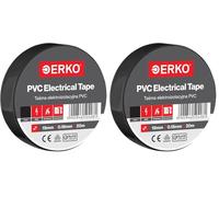 ERKO Ruban adhésif isolant électrique Noir 19mm x 20m PVC - Réparation de câbles électriques - Très flexible avec une forte adhérence - Résistant aux produits chimiques, chatertone (Lot de 2)