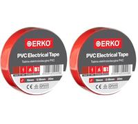 ERKO Ruban adhésif isolant électrique Rouge 19mm x 20m PVC - Réparation de câbles électriques - Très flexible avec une forte adhérence - Résistant aux produits chimiques, chatertone (Lot de 2)