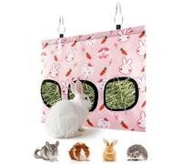 ERKOON Sac à foin pour lapins avec 3 trous, mangeoire à foin à suspendre pour cochon d'Inde, petit animal de compagnie, distributeur de foin pour lapin, hamster, dragon chat