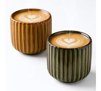 Erkundpresso. Lot de 2 Tasses à Expresso 180ml Sans Anse, Céramique Artisanale, Tazas de té japonesas, Épaisse Paroi, Lave-vaisselle & micro-onde, Coffret Cadeau - Bronze + Marron