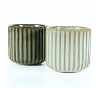 Erkundpresso. Lot de 2 Tasses à Expresso 180ml Sans Anse, Céramique Artisanale, Tazas de té japonesas, Épaisse Paroi, Lave-vaisselle & micro-onde, Coffret Cadeau - Blanc poisson + Bronze