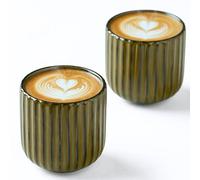 Erkundpresso. Lot de 2 Tasses à Expresso 180ml Sans Anse, Céramique Artisanale, Tazas de té japonesas, Épaisse Paroi, Lave-vaisselle & micro-onde, Coffret Cadeau - Vert