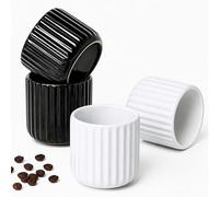 Erkundpresso. Lot de 4 Tasses à Expresso 180ml Sans Anse, Céramique Artisanale, Tazas de té japonesas, Épaisse Paroi, Lave-vaisselle & micro-onde, Coffret Cadeau - Blanc + Noir
