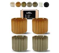 Erkundpresso. Lot de 4 Tasses à Expresso 180ml Sans Anse, Céramique Artisanale, Tazas de té japonesas, Épaisse Paroi, Lave-vaisselle & micro-onde, Coffret Cadeau - Marron + Bronze