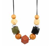 ERLOSYA Collier plastron bohème en perles de bois pour femme, collier avec pendentif géométrique en bois épais, bijoux tribaux ethniques naturels pour les vacances, middle, Métal, Pas de pierre