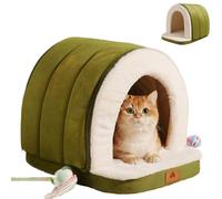 ERNAN Lit pour Chat Lit pour Chien,liable 2 en 1 Niche pour Animaux Domestiques,Cachette Fermée avec Fond Anti-Dérapant pour Chats et Chiens (Green, S)
