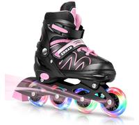 ERNAN Patins à roues alignées réglables et lumineuses pour enfants, garçons et filles, patins à roulettes pour enfants, jeunes, débutants (rose, M)