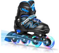 ERNAN Patins à Roues alignées, réglables et Lumineux pour Enfants, garçons et Filles, Patins à roulettes pour Enfants, Jeunes, débutants (Blue, L)
