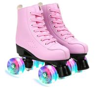ERNAN Patins à roulettes 4 Roues,Haut Classique Patins,Rollers parallèles avec Roues Lumineuses, Roues pour Adultes, Enfants, débutants (Taille 35-43) (Pink, 38)
