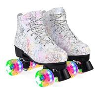 ERNAN Patins à roulettes 4 Roues,Haut Classique Patins,Rollers parallèles avec Roues Lumineuses, Roues pour Adultes, Enfants, débutants (Taille 35-43) (White Stripes, 39)