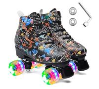 ERNAN Patins à roulettes 4 Roues,Haut Classique Patins,Rollers parallèles avec Roues Lumineuses, Roues pour Adultes, Enfants, débutants (Taille 35-43) (Black Graffiti, 39)