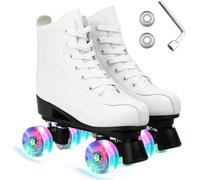 ERNAN Patins à roulettes 4 Roues,Haut Classique Patins,Rollers parallèles avec Roues Lumineuses, Roues pour Adultes, Enfants, débutants (Taille 35-43) (White, 39)