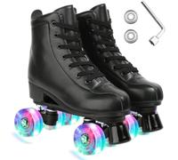 ERNAN Patins à roulettes 4 Roues,Haut Classique Patins,Rollers parallèles avec Roues Lumineuses, Roues pour Adultes, Enfants, débutants (Taille 35-43) (Black, 42)