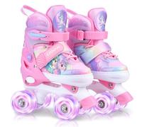 ERNAN Patins à roulettes pour enfants, 8 roues lumineuses et 4 tailles réglables. Patins à roulettes pour enfants débutants, adaptés pour l'intérieur et l'extérieur (sirène rose, taille M)