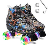ERNAN Patins à roulettes pour filles et femmes avec lumières, à tige haute, double rangée, réglables, en similicuir PU, chaussures pour débutantes, intérieur et extérieur (style graffiti, 42=UK8)