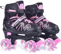 ERNAN Patins à roulettes réglables pour enfants - LED - Pour adolescents et débutants - 4 tailles réglables - Pour filles, garçons et débutants (rose, taille L)
