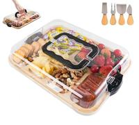 ERNAN Plateau à Fromage en Bambou, Set de Couteaux,Plateau de Service Durable en Bambou pour Les fêtes, Choix Parfait pour Gourmets,Cadeau pour Crémaillère et Noel (Square - Handheld)