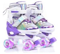ERNAN Roller Enfant Filles et Garçons,Patin a Roulette Enfant 4 Taille Réglable, Roller Quad avec 8 Roues Lumineuses. Patins à roulettes pour Enfants pour débutants(Purple D, M)