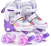 ERNAN Roller Enfant Filles et Garçons,Patin a Roulette Enfant 4 Taille Réglable, Roller Quad avec 8 Roues Lumineuses. Patins à roulettes pour Enfants pour débutants (Purple Lines, M)