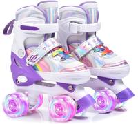 ERNAN Roller Enfant Filles et Garçons,Patin a Roulette Enfant 4 Taille Réglable, Roller Quad avec 8 Roues Lumineuses. Patins à roulettes pour Enfants pour débutants (Rainbow Purple, M)