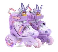 ERNAN Roller Enfant Filles et Garçons,Patin a Roulette Enfant 4 Taille Réglable, Roller Quad avec 8 Roues Lumineuses. Patins à roulettes pour Enfants pour débutants (Purple, XS)