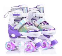 ERNAN Roller Enfant Filles et Garçons,Patin a Roulette Enfant 4 Taille Réglable, Roller Quad avec 8 Roues Lumineuses. Patins à roulettes pour Enfants pour débutants (Purple D, S)