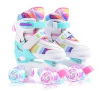 ERNAN Roller Enfant Filles et Garçons,Patin a Roulette Enfant 4 Taille Réglable, Roller Quad avec 8 Roues Lumineuses. Patins à roulettes pour Enfants pour débutants (White, S)