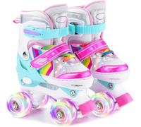 ERNAN Roller Enfant Filles et Garçons,Patin a Roulette Enfant 4 Taille Réglable, Roller Quad avec 8 Roues Lumineuses. Patins à roulettes pour Enfants pour débutants (Rainbow B, S)