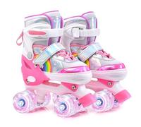 ERNAN Roller Enfant Filles et Garçons,Patin a Roulette Enfant 4 Taille Réglable, Roller Quad avec 8 Roues Lumineuses. Patins à roulettes pour Enfants pour débutants (Rainbow A, S)