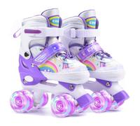 ERNAN Roller Enfant Filles et Garçons,Patin a Roulette Enfant 4 Taille Réglable, Roller Quad avec 8 Roues Lumineuses. Patins à roulettes pour Enfants pour débutants (Purple, M)