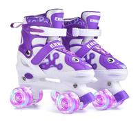 ERNAN Roller Enfant Filles et Garçons,Patin a Roulette Enfant 4 Taille Réglable, Roller Quad Enfant avec 8 Roues Lumineuses. Patins à roulettes pour Enfants pour débutants (Purple, M)