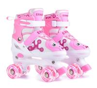 ERNAN Roller Enfant Filles et Garçons,Patin a Roulette Enfant 4 Taille Réglable, Roller Quad Enfant avec 8 Roues Lumineuses. Patins à roulettes pour Enfants pour débutants (Light Pink, M)