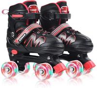 ERNAN Roller Filles et Garçons, Patin à Roulette 4 Taille Réglable, Quad Avec 8 Roues Lumineuses pour Enfants Débutants (Red, L)