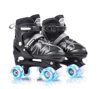 ERNAN Roller Filles et Garçons, Patin à Roulette 4 Taille Réglable, Quad Avec 8 Roues Lumineuses, Pour Enfants Débutants (White, M)