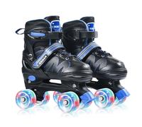 ERNAN Roller Filles et Garçons, Patin à Roulette 4 Taille Réglable, Quad Avec 8 Roues Lumineuses, Pour Débutants (Blue, S)