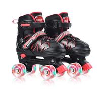 ERNAN Roller Filles et Garçons, Patin à Roulette 4 Taille Réglable, Quad Avec 8 Roues Lumineuses pour Enfants Débutants (Red, M)