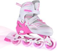 ERNAN Rollers en Ligne,Patins à roulettes en Ligne Réglables pour Enfants Filles Garçons Débutants,Patins à roulettes en Ligne avec Roues LED Idéales pour Les Garçons Filles Homme Femme (Pink, M)