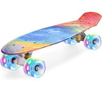 ERNAN Skateboard Complet Mini Cruiser pour Enfants 22"，Skateboard avec Roues LED pour Enfants Débutants Filles Garçons Adolescents Adultes (Rainbow)